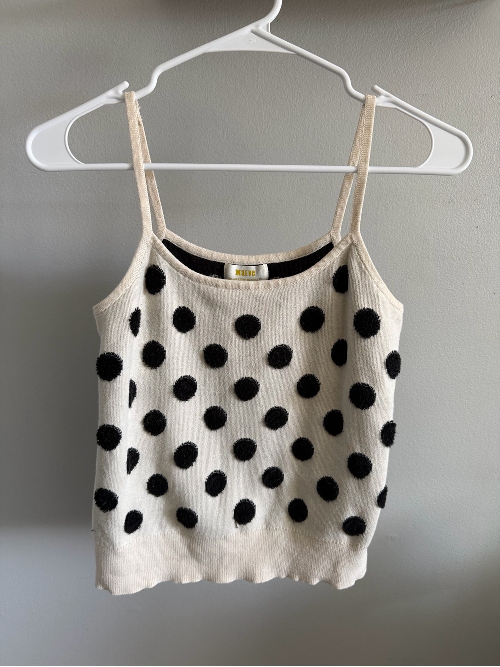 Anthropologie Cream Knit Cami with Black Polka Dots